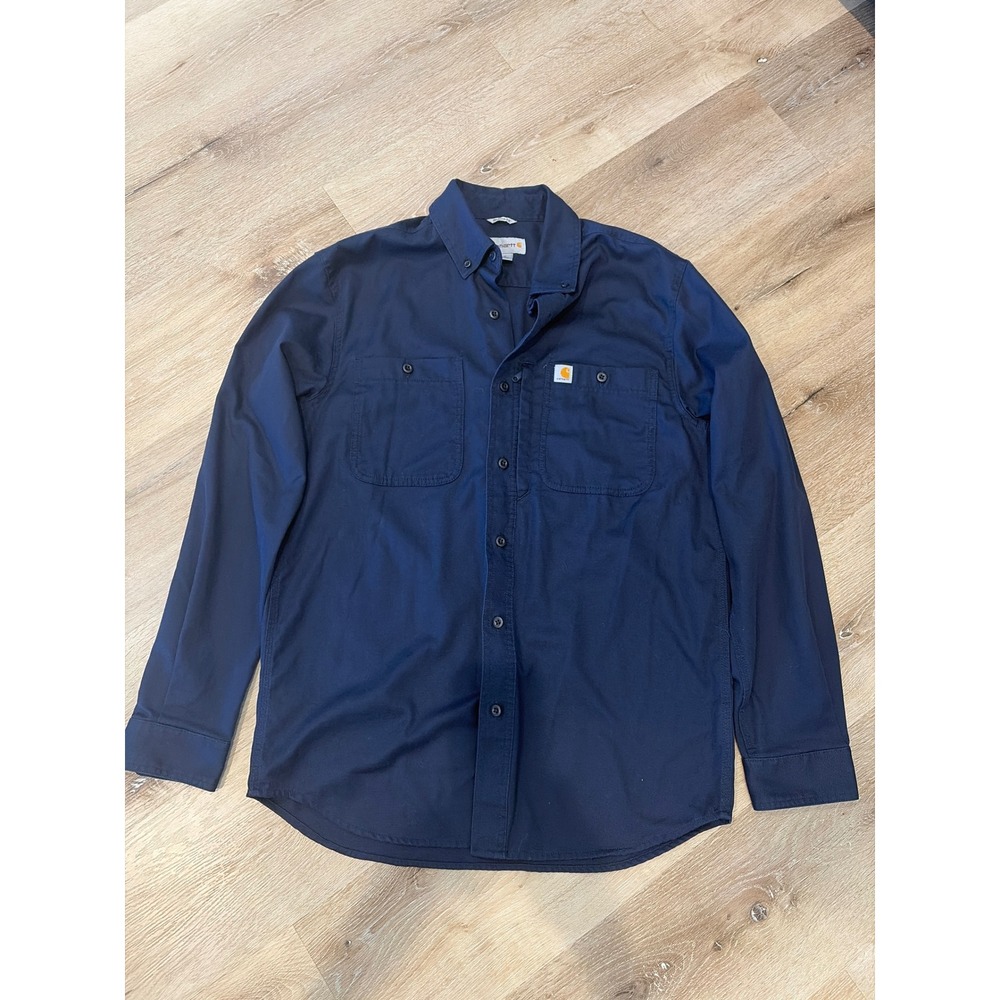 Carhartt Mens Relaxed Fit Rugged Flex Canvas Work Shirt Navy Blue Medium 102538